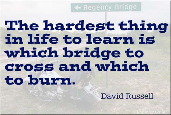 The hardest thing in life to learn is which bridge to cross and which to burn. David Russel